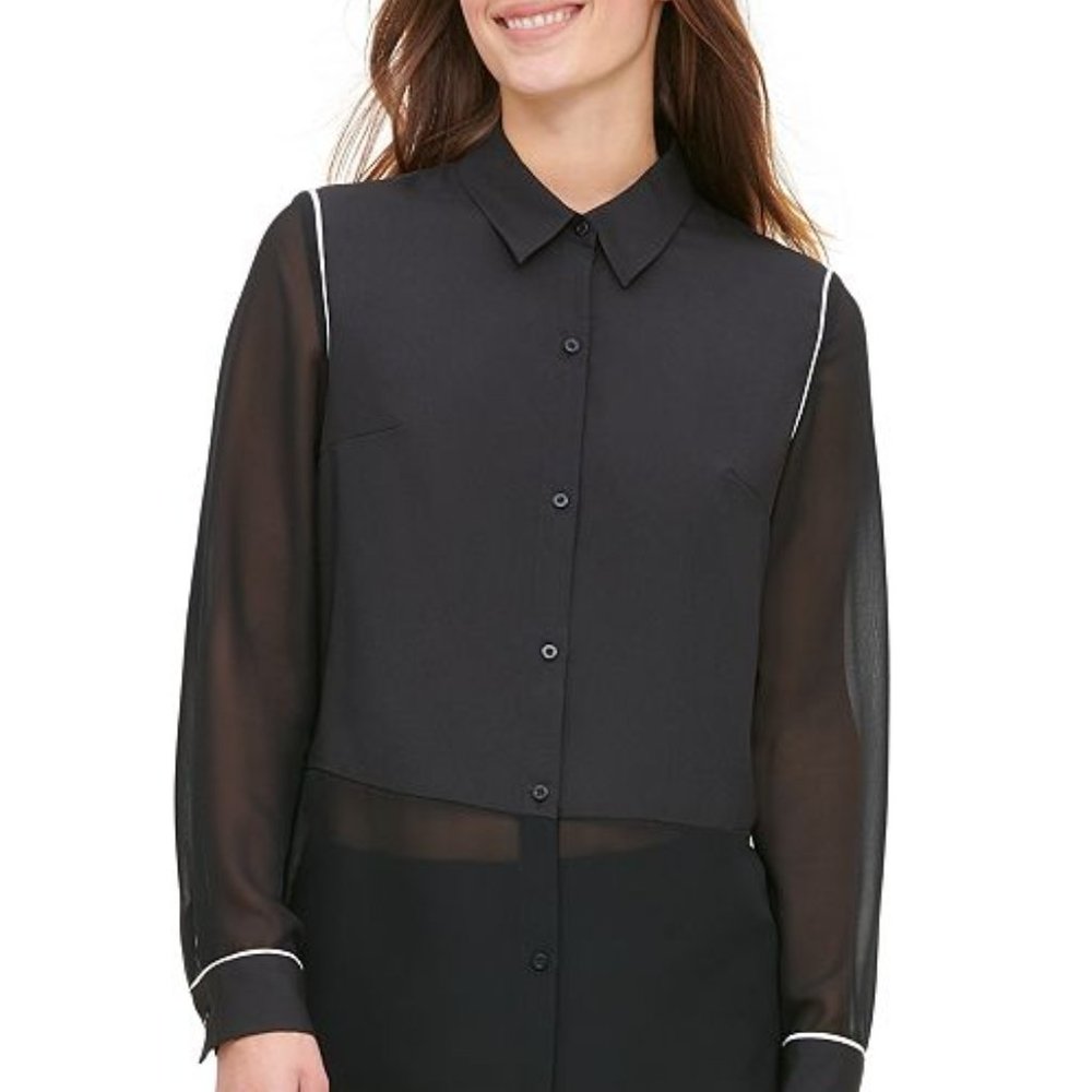CK Mixed Media Sheer Blouse